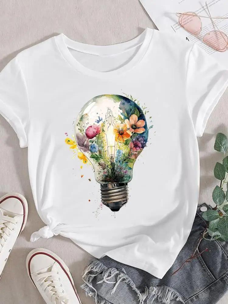 Mode T-Shirt Damen Weiblich Damen Kurzarm Kleidung 90er Trend Blume Süß Grafik T-Shirt Druck Oberteil Kleidung Tee