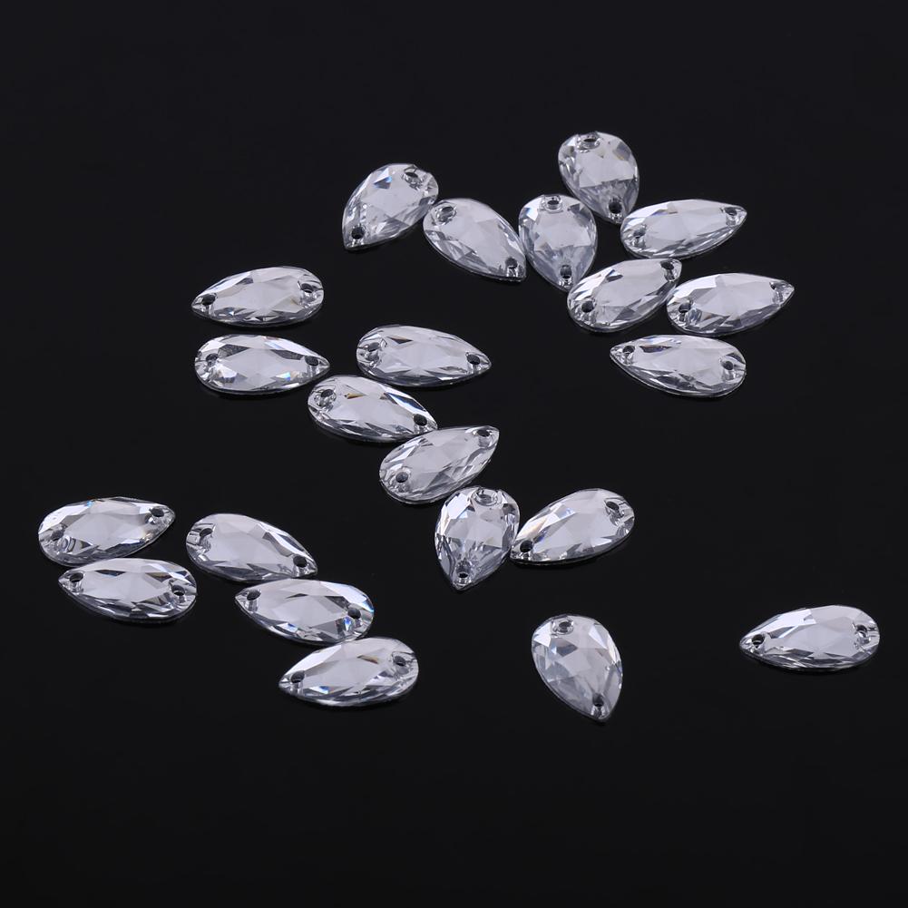 2 Colors 200pcs Drop Shape Resin Flatback Sewing Rhinestone with Double Holes Crafts Decoration