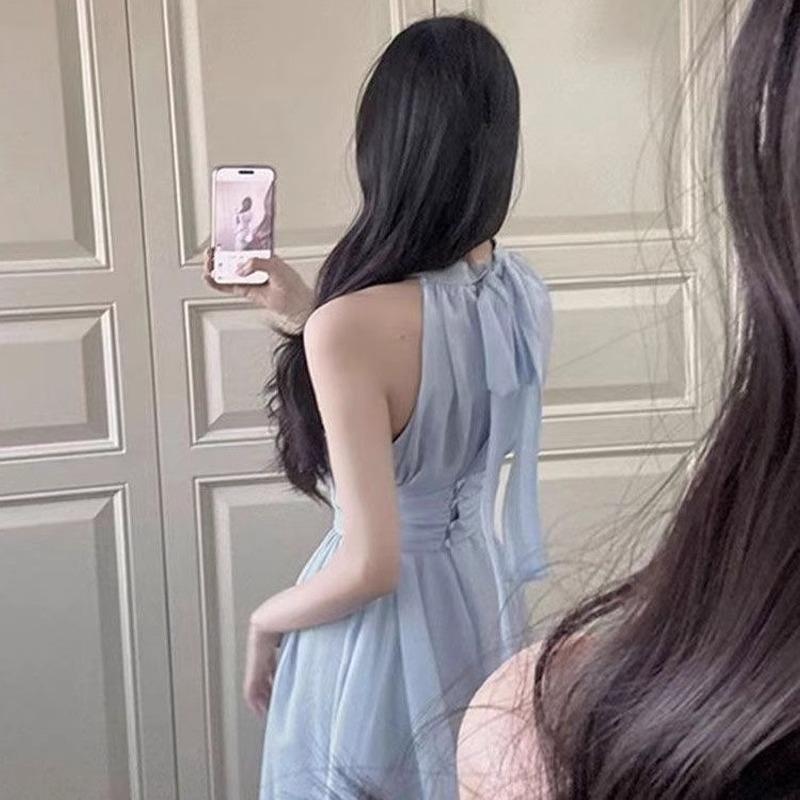 Sleeveless Neck Dress Children's Spring 2026 New Seaside Vacation Design Temperament French Waist Dress