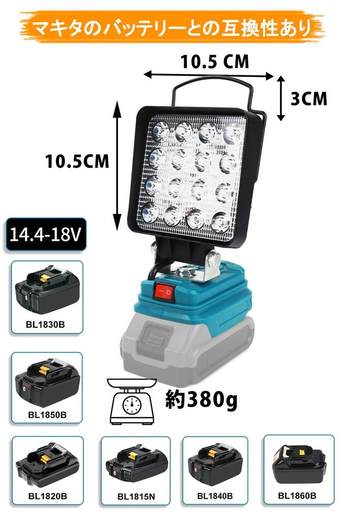 LED Work Light Floodlight Cordless Work Light Compatible with Makita 14.4V18V 4000LM Fishing Light 2 Output Charging Ports Power Outage Night Work