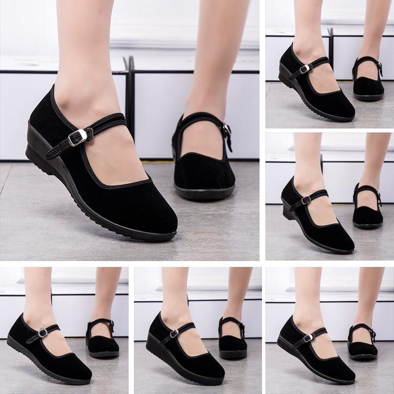 Scarpe Estive da Donna in Tessuto Traspirante con Tacco Basso Stile Vecchio Pechino, Suola Morbida Antiscivolo Nere Scarpe da Ballo & da Lavoro