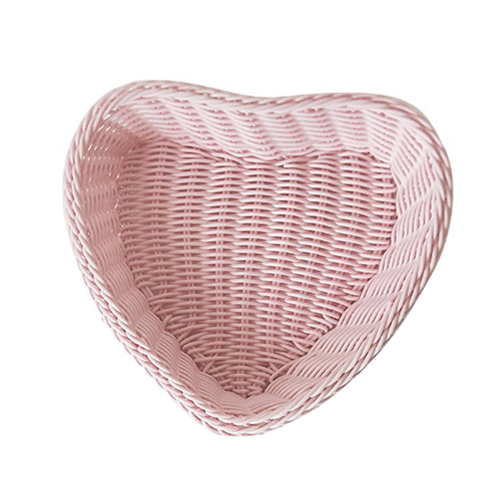 

Artificial Rattan Basket Heart Shape Storage Basket Cookie Plate Serving Tray Snack Basket for Holiday Housewarming рожевий