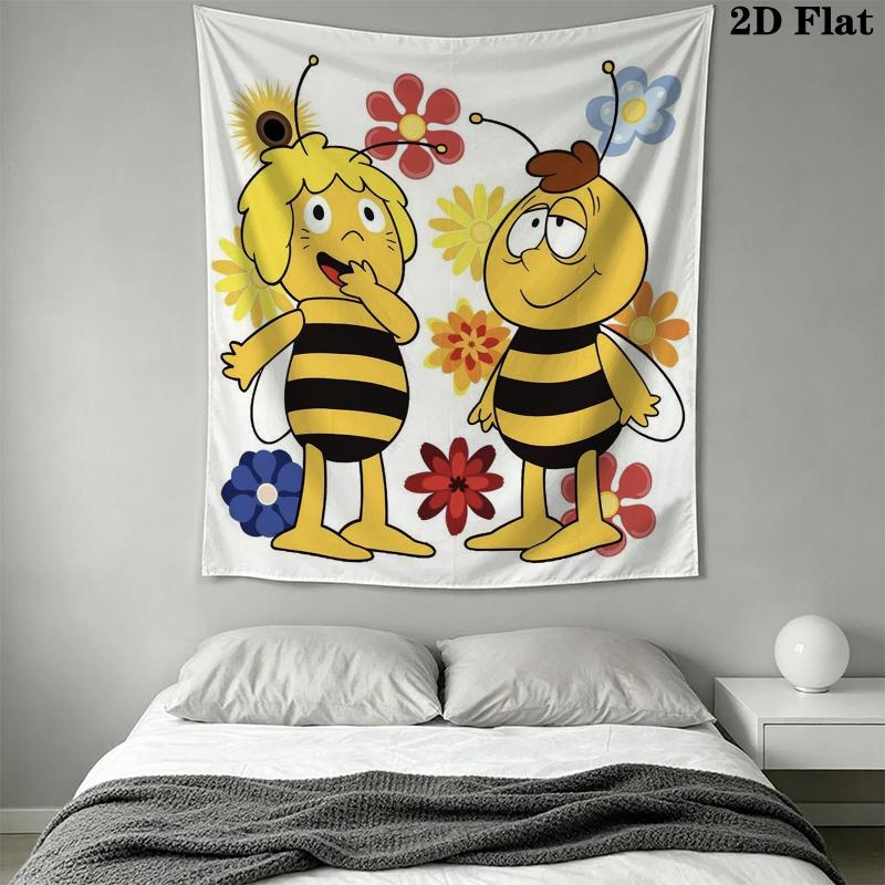 Bees and Maya Wall Tapestry Aesthetic Wall Hanging Printed Fabric Blanket Decorative Tapestries for Bedroom Living Room Home Decor