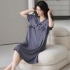 Women's Court Style Cotton Silk Nightgown with Built-In Bra Pads, French Large Size Summer Pajama Dress