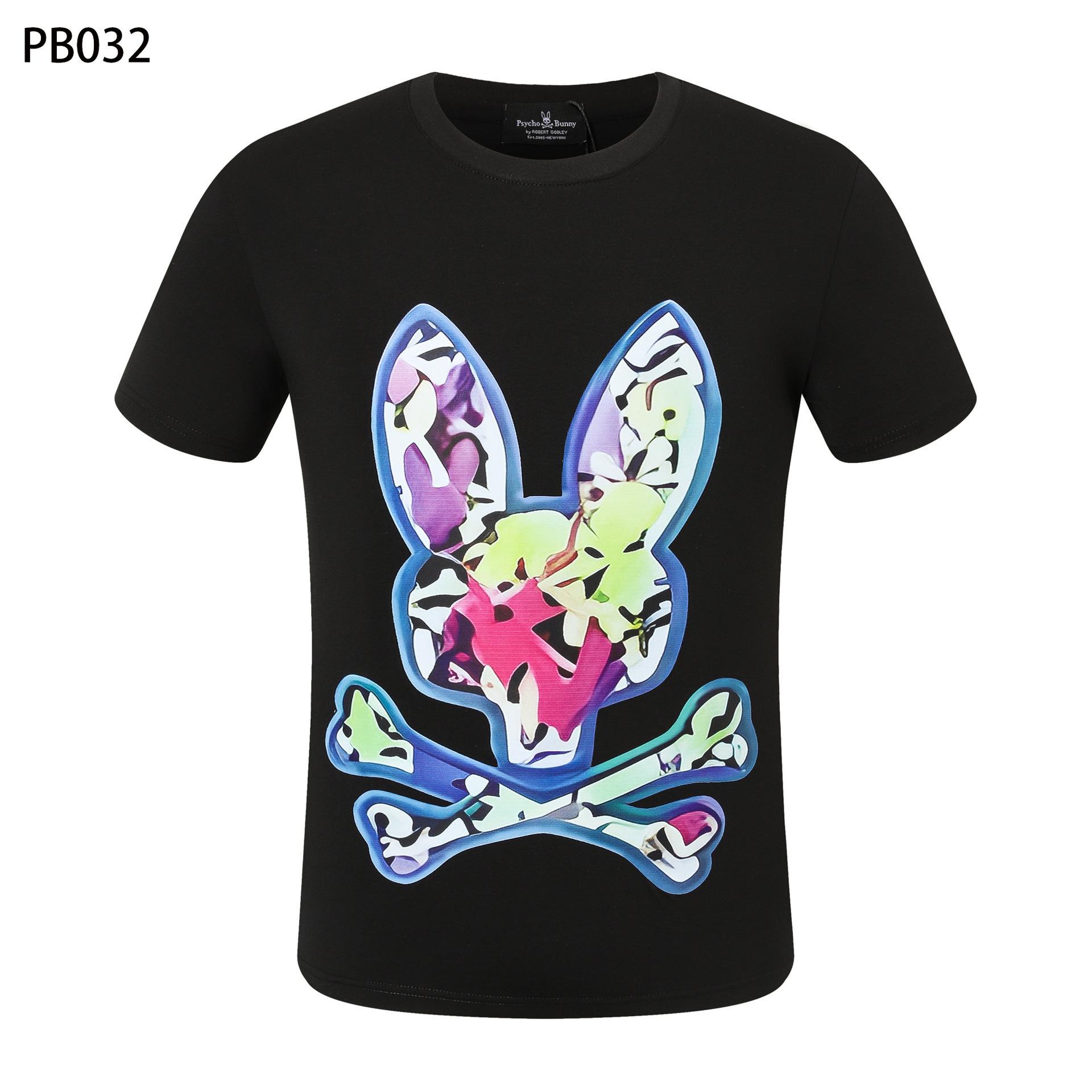 

Футболка мужская Psycho Bunny с цветным рисунком черепа и кролика - круглый вырез, уличный тренд L (European Size)