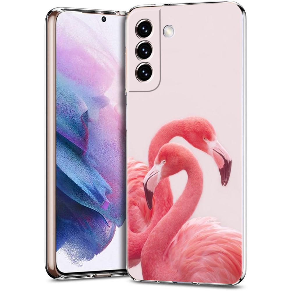 Phone Case For Samsung Galaxy S24 Ultra S23 FE S22 S20 S21 5G S10 S9 Plus S10E S8 Soft Clear Lovely Pink Flamingos Leaf Cover