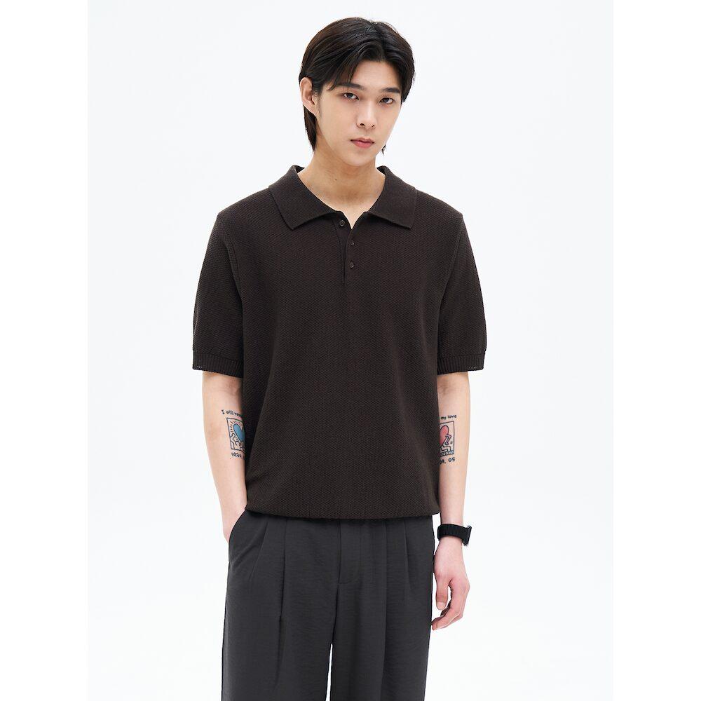 8Seconds Lecture Cotton Collar Short Sleeve Knit Brown Dark Brown/Free