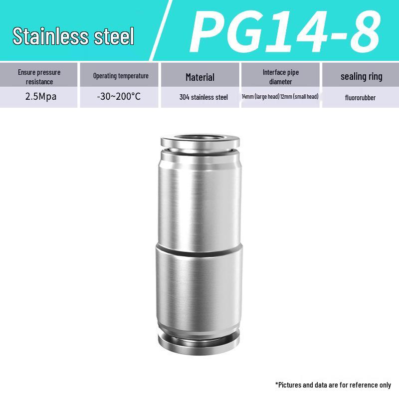 Zhuo Ji 304 Stainless Steel Quick Connector: 8mm Pneumatic Hose Reducer for PU/PG Air Source