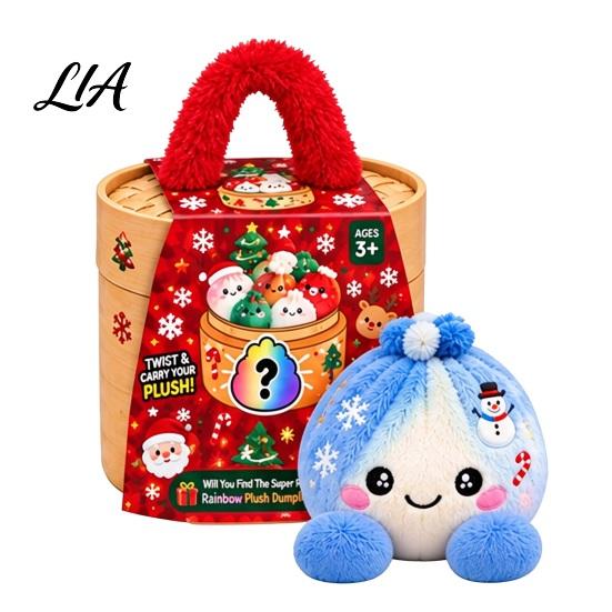 Cartoon Steamed Bun Plushie Christmas Plush Dumpling Toy with Steamer, Stress Relief Stuffed Decoration Squeeze Toy, for Holiday Steamer