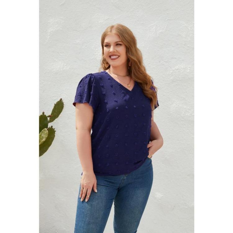 Plus Size Summer Casual V Neck Short Sleeve Tshirt Top Women XL