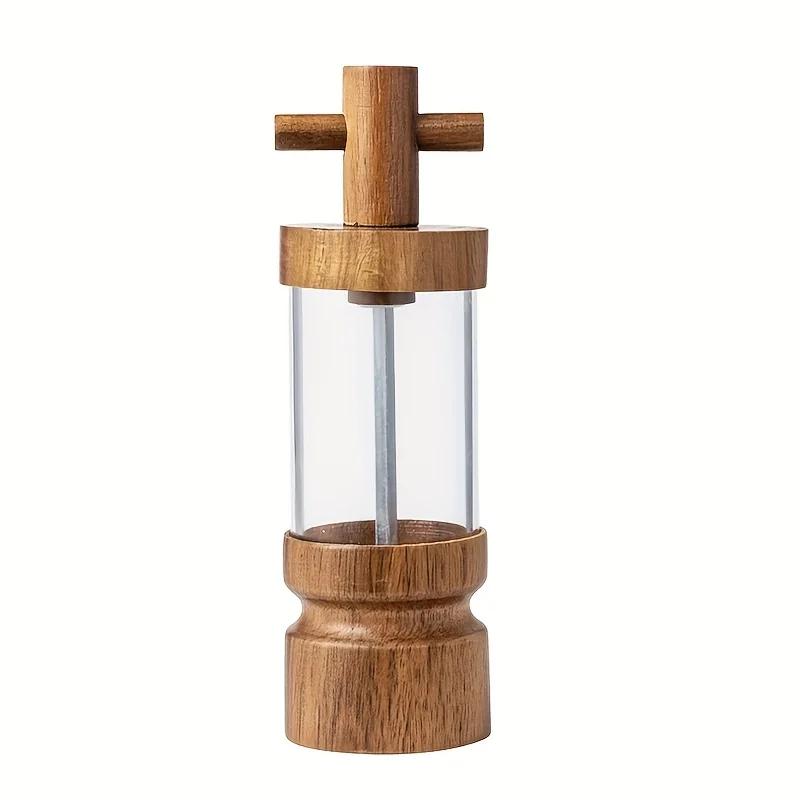 Acacia Wood Manual Black Pepper Grinder Adjustable Coarseness Transparent Acrylic Spice Bottle