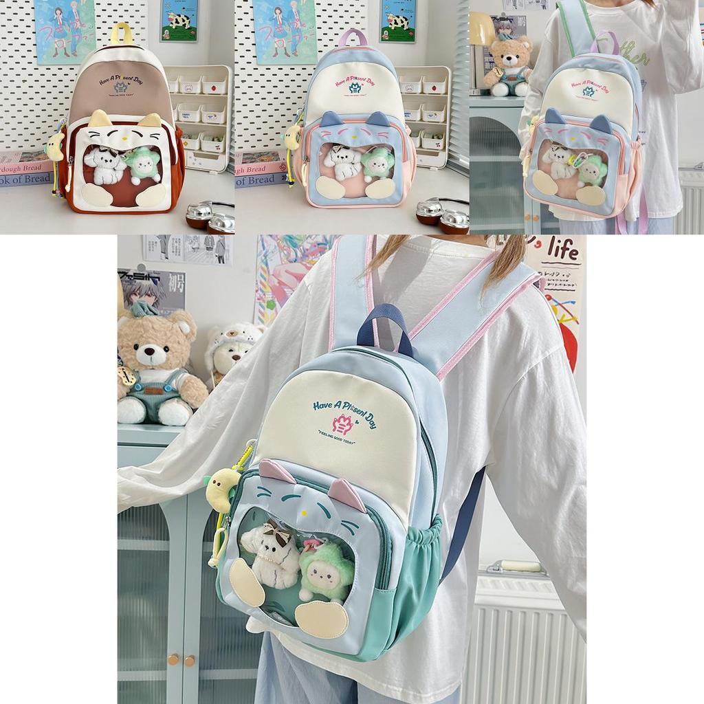 Cat Pattern Itabag Nylon Student Backpack With Clear Design And Padded Straps For Middle School Students