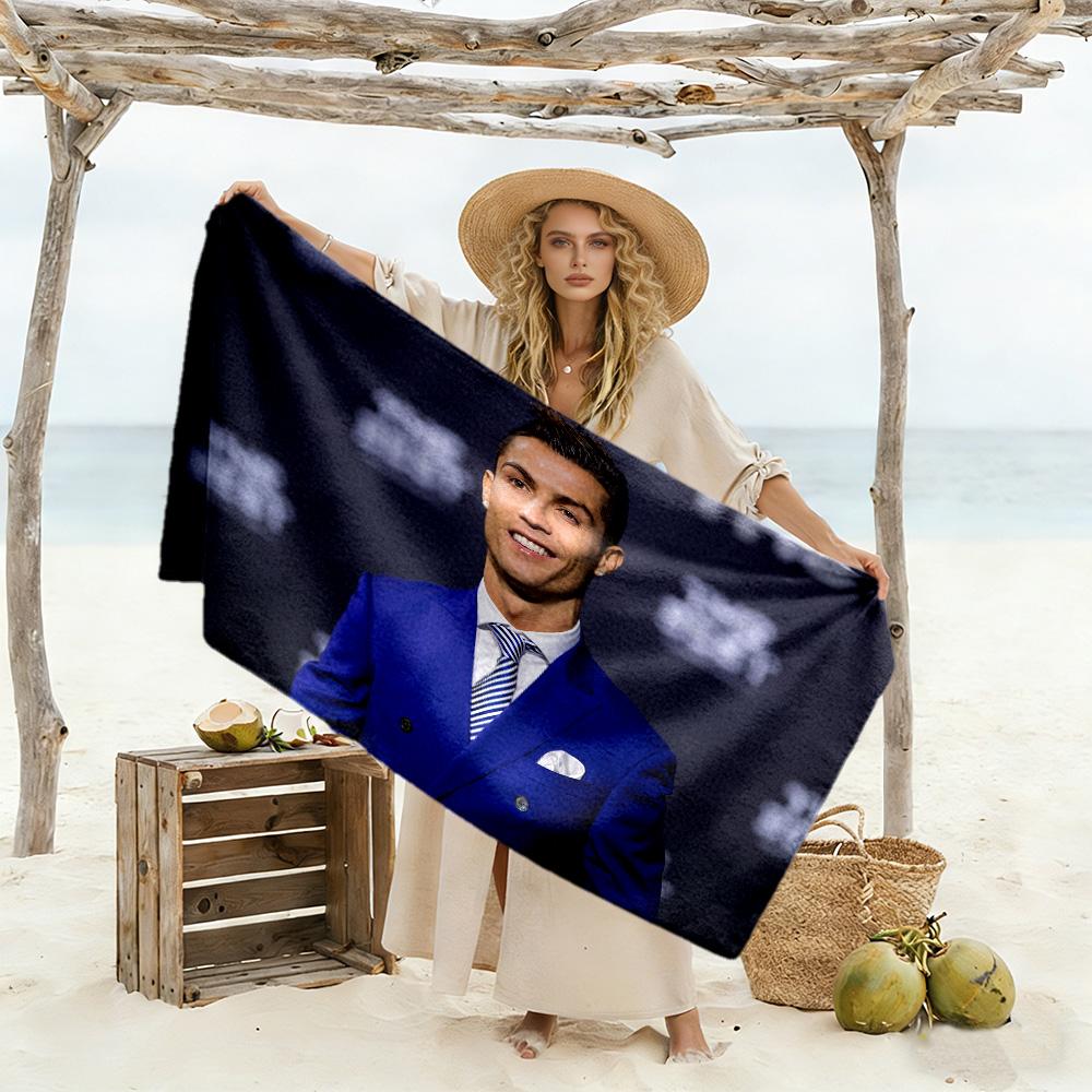 Cristiano Ronaldo's Blue Suit Beach Towel Super Soft Microfiber Quickdry Fabric Comfortable Lightweight
