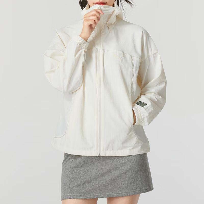 Puma Woven Breathable Running Hooded Zipper Design Drop Shoulder Long Sleeve Jacket Women Jacket Off-White 628763-87