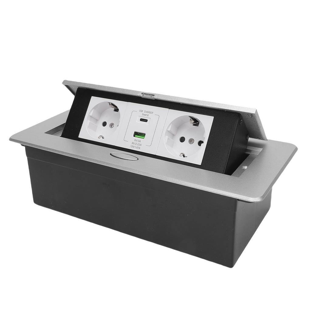Pop Up Power Strip Silver Color 20W USB Fast Charging Rain Proof Embedded Countertop Pop Up Outlet