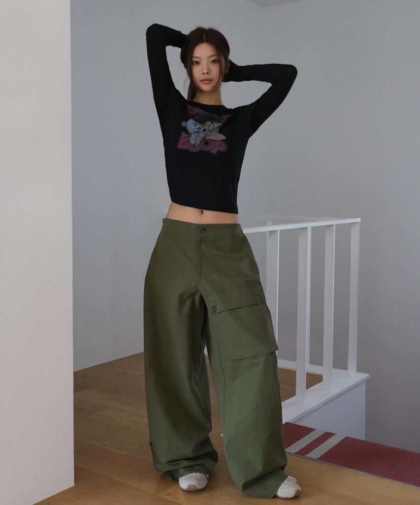 LANGER [Plc] Utility Cargo Wide Pants_3Colors