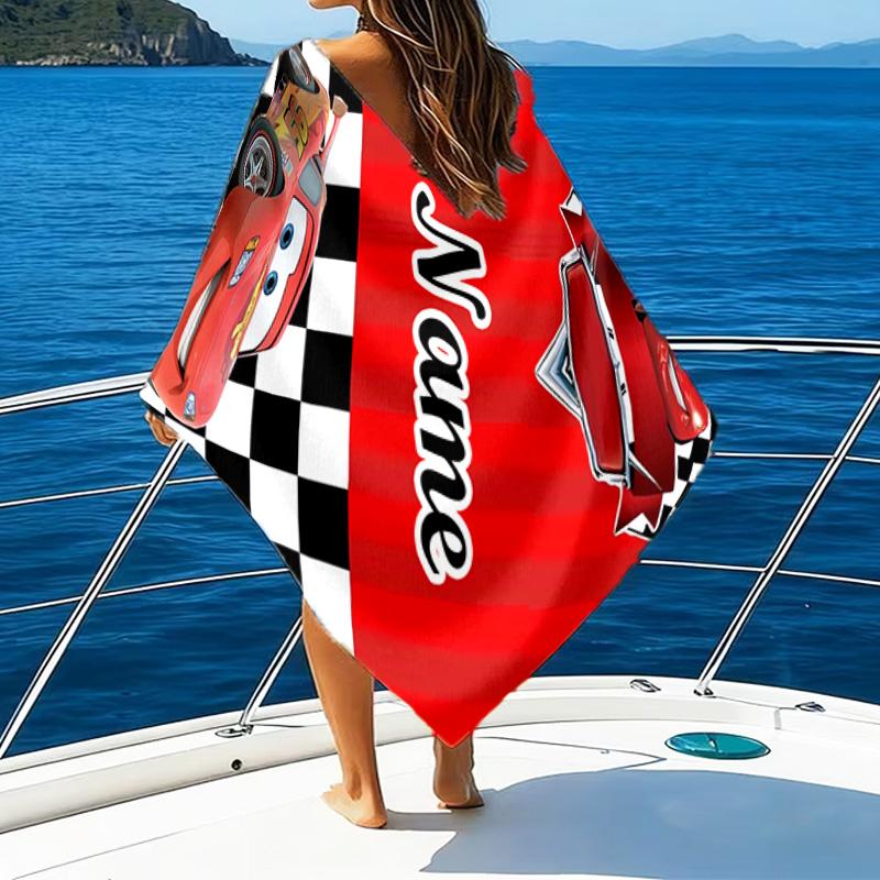 1pc Cars3 Beach Towel with Custom Name, Beach/Swimming/Bath/Picnic/Camping Towel, Suitable for Seaside Beaches
