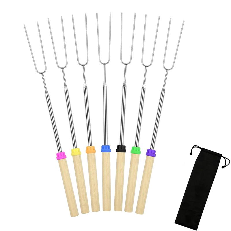 5 Stück Marshmallow-Röststäbe, ausziehbar, 81 cm lang, Metall-Grillspieße mit Holzgriff, für Camping im Freien, Lagerfeuer-Stäbe