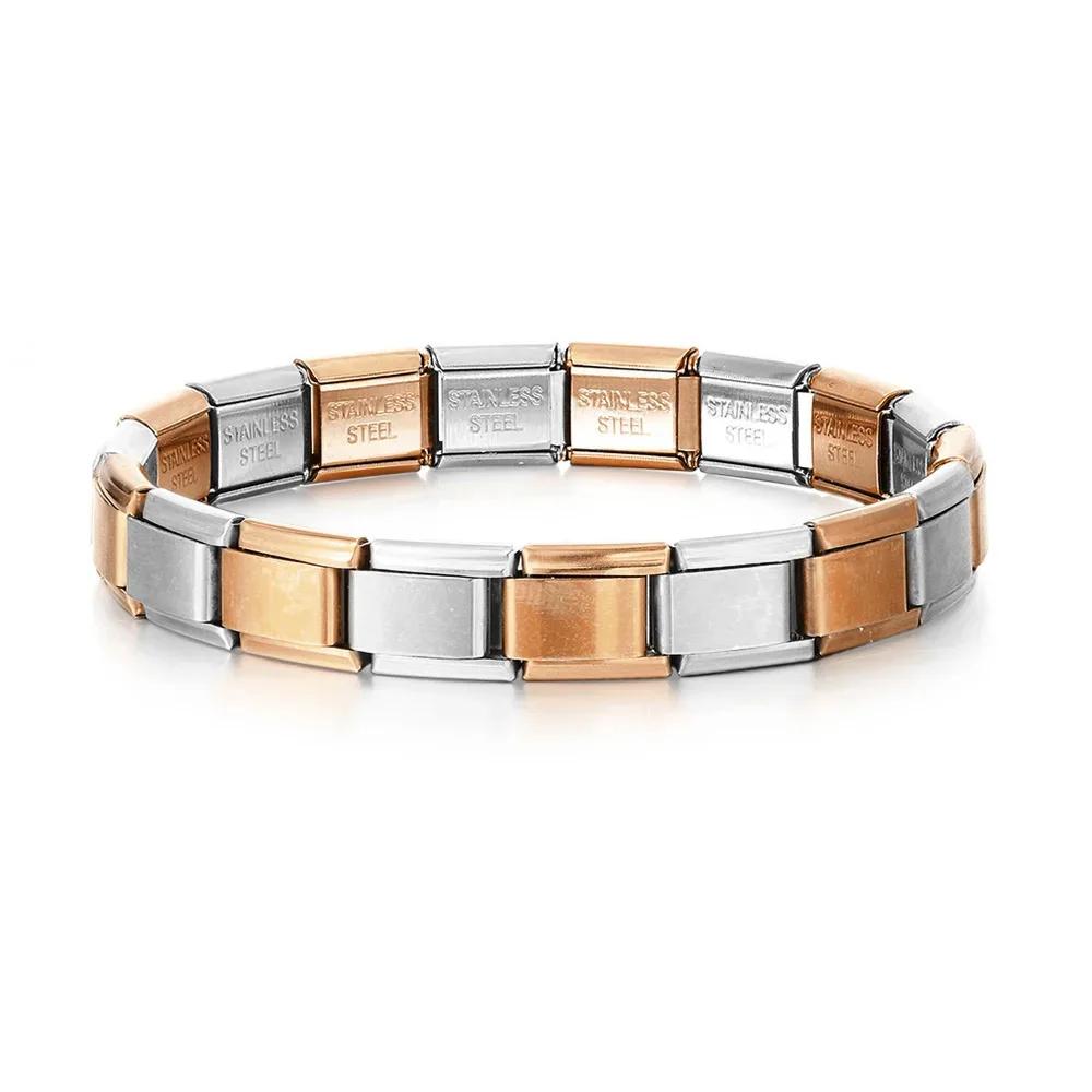 Italian Charm Link Stainless Steel Golden Bracelet for Woman Men DIY Making 9mm Bead Silver Color Retro Bangle Jewelry