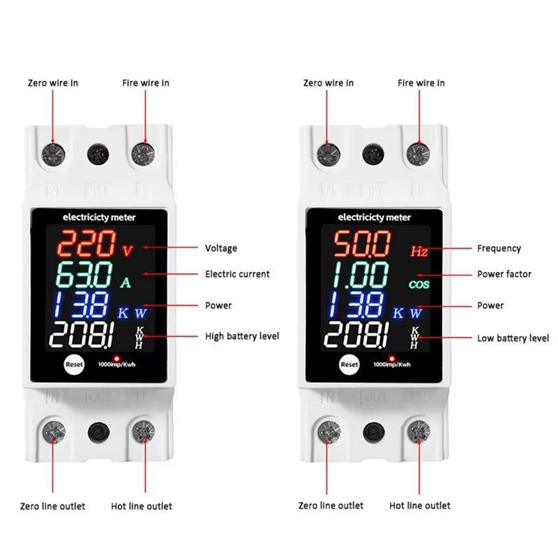 SHGO-ZS-6035VAKW Digital Energy Meter AC30-400V Electricity Usage Monitor Din Rail Voltmeter Ammeter Watt Kwh Frequency