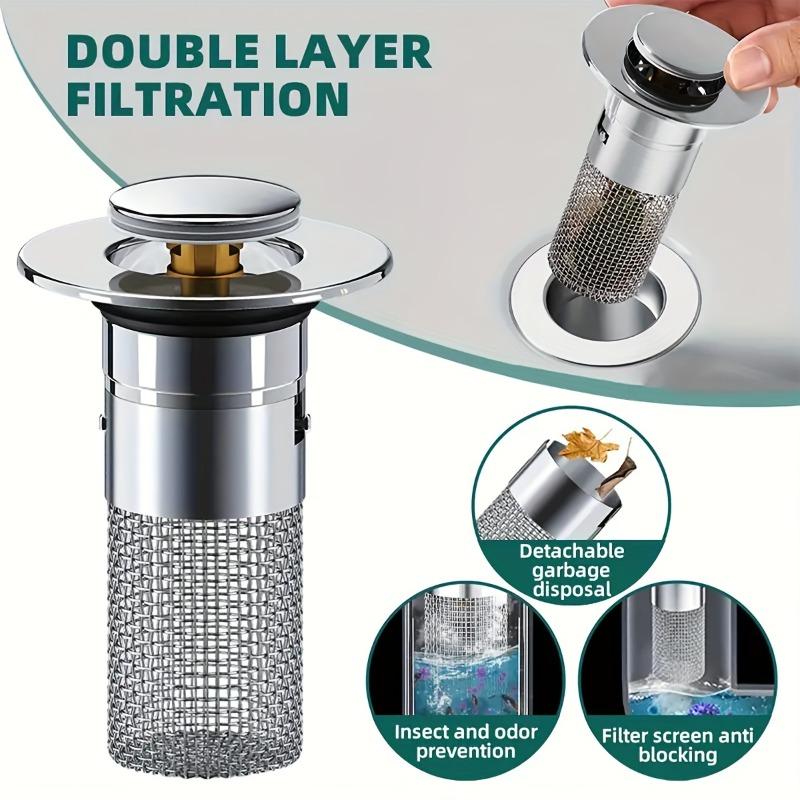 2pc Stainless Steel Bathroom Sink Stopper – Anti-Odor Pop Up Bouncing Core, Drain Filter Plug, Christmas Gift & Decor