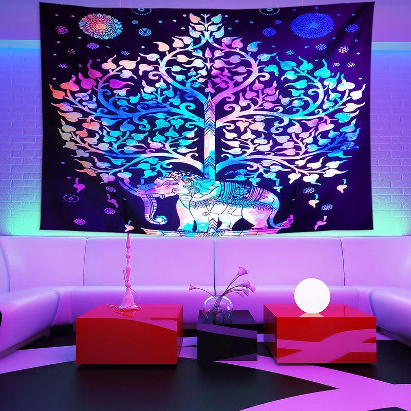 UV Fluorescent Bohemian Elephants Tapestry Print Wall Hanging Art Home Decor