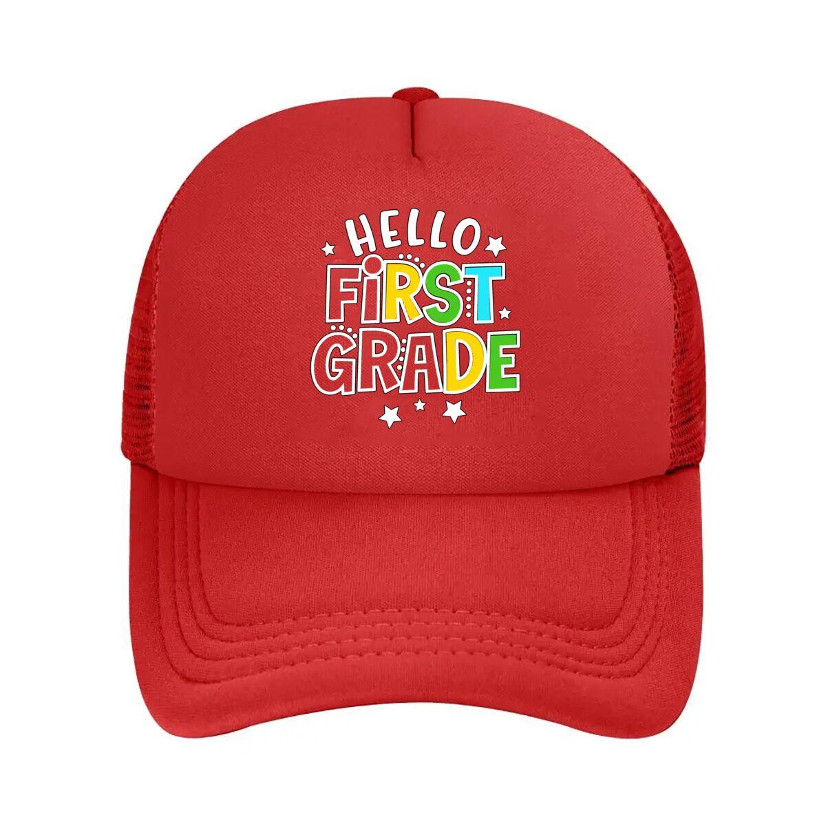 Hello First Grade Colorful Star Back to School Mesh Baseball Cap Hip Hop Adjustable