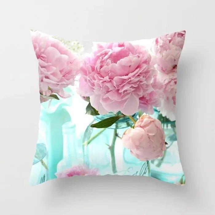 Luxurious Living Room Decoration Square Cushion Oil Painting Flower Pillowcase Decorative Pillow