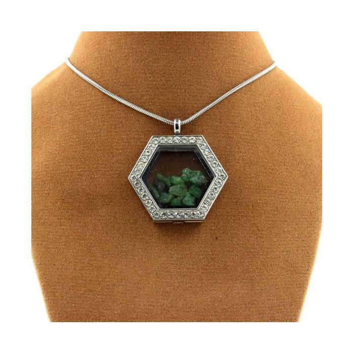Stones and Minerals. Raw Tsavorite Garnet Necklace. Hexagon Model.
