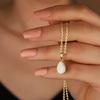 Water Droplet Pendant Necklace, Stainless Steel Inlaid with Imitation Opal, Opal Pendant, Sweater Chain, Gold-plated