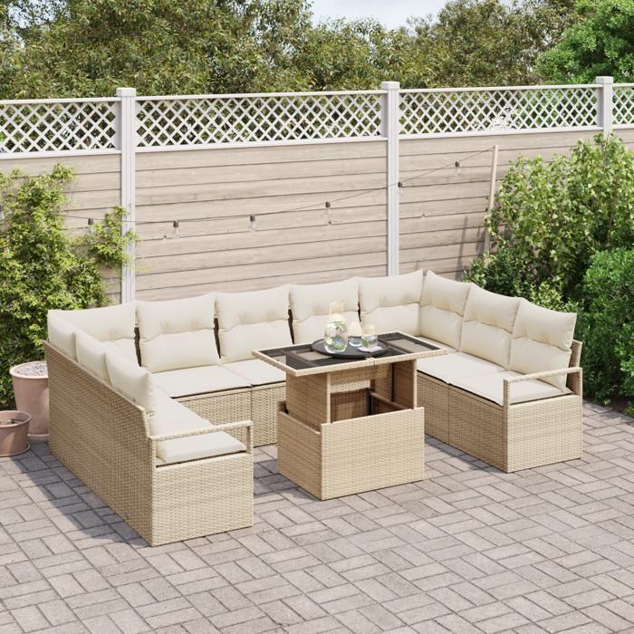 VidaXL Ensemble de canapés de jardin 10 pièces avec coussins beige poly rattan 3348887