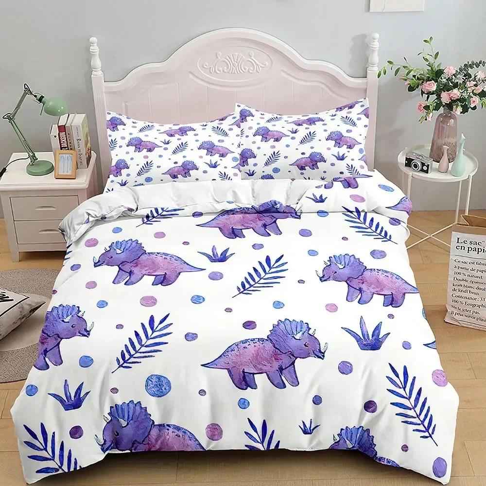 Cartoon Dinosaur Bedding Set Full King Queen Size,Cute Animal World Duvet Cover Orange Yellow Polyester Comforter Quilt Cover