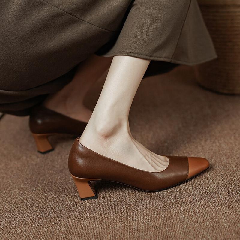 Fashion NEW Spring/Autumn Women Shoes Square Toe Chunky Heel Women Pumps Genuine Leather Shoes for Women Elegent Mixed Colors Cute Shoes