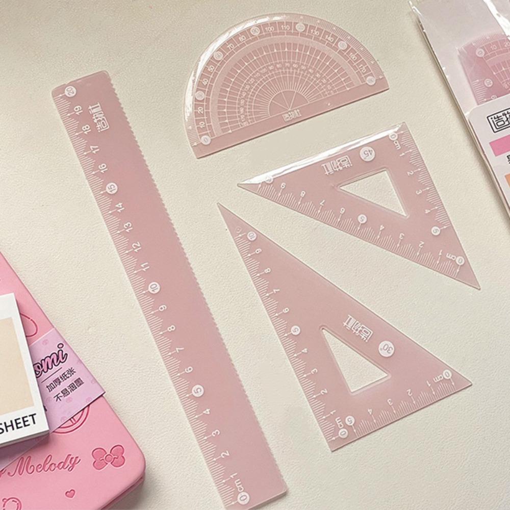 4PCS/Set Thickened Straight Ruler Transparent Set Square Multifunctional Jelly Ruler Set  Boys/Girls
