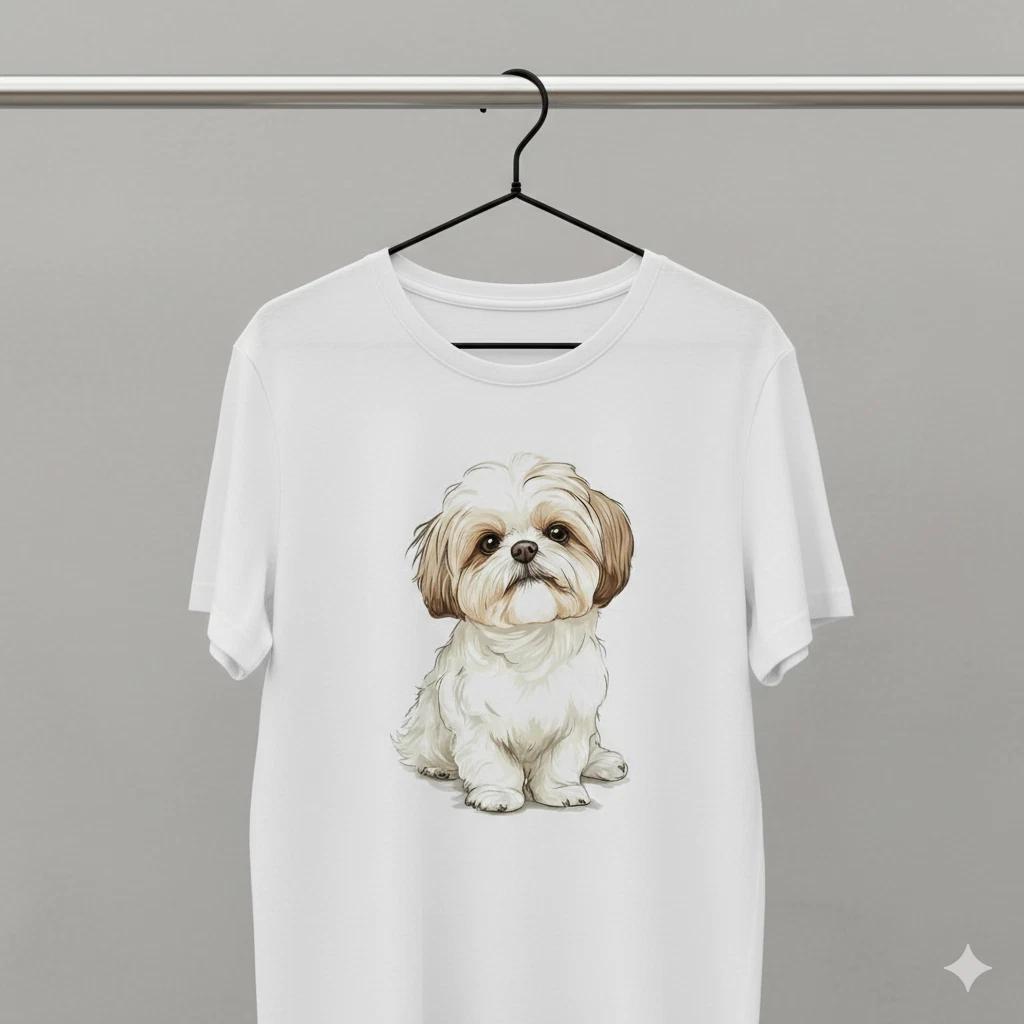 Unisex Adult Casual Graphic Shih Tzu Dog Cute Graphic T-Shirt Puppy... XXXL