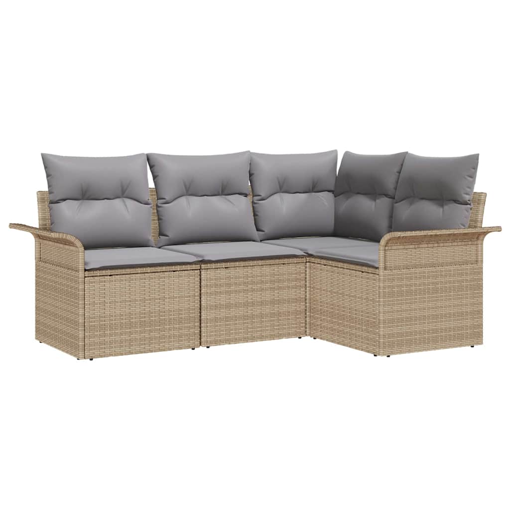 Garden Sofa Set with Cushions 4 Pcs Beige Poly Rattan