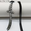 Islam Imán Ali Espada Zulfiqar Cuchillo Allah Cadena de Acero Inoxidable Collar para Hombre Colgante Islámico Musulmán Negro Joyería para el Cuello N437
