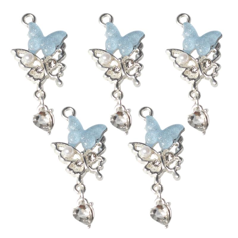 

5Pcs Simple Alloy Zircon Resin Pearl Inlaid With Butterfly Pendant Diy Bracelets Necklaces Jewelry Accessories синий