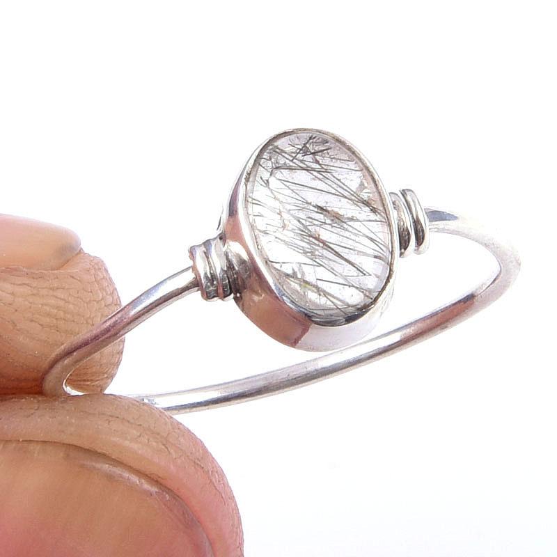 

Кольцо из чистого серебра 925 пробы с натуральным черным рутилом ручной работы S.6 o2b62