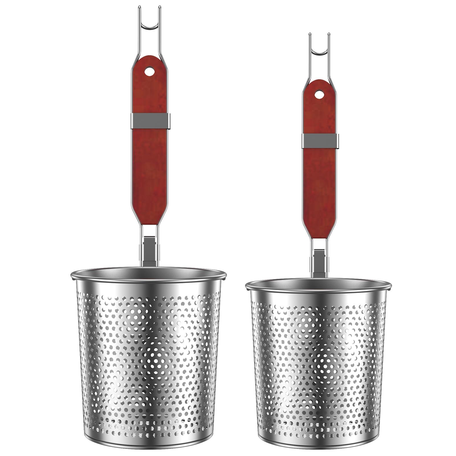 

2Pcs Stainless Steel Mesh Pasta Basket with Wooden Handle 2 Sizes Hangable Mesh Spider Strainer Kitchen Noodle Dumpling Skimmer
