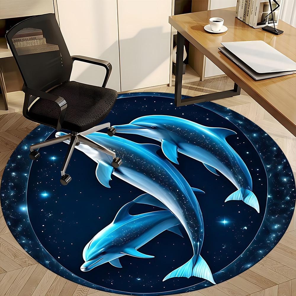 1PC Dolphin Universe Office Round Area Rug, Indoor Mat Suitable ForOffice, Under Office Chairs Bedroom Living Room Home Decor, Room Deco f050