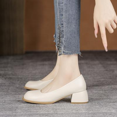 Shallow Mouth Professional Thick Heel Work Shoes Round Head High Heels Simple Commuter Work Single Shoes Women