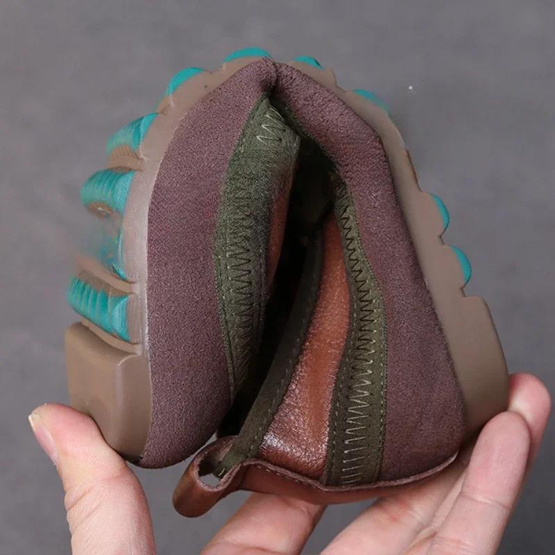 Faux Cow Suede Genuine PU Leather Sneakers Women Slip On Rubber Flats Elthnic Comfy Platform Wedge Loafer Outdoor Walking Shoes