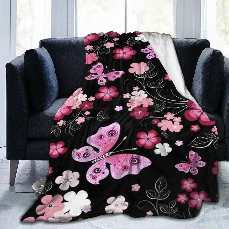 Butterfly Throw Blanket Smooth Lightweight Soft Print Blanket for Travelling Camping Gift Kid Adult Flannel Fleece Blanket Queen