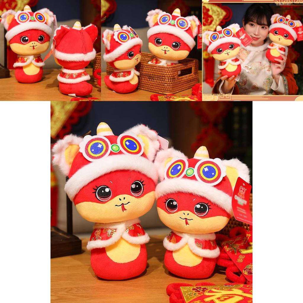 New Year Chinese Mascot Snake Plush Toy Wear Tang Suit Hat Cartoon Doll Gift
