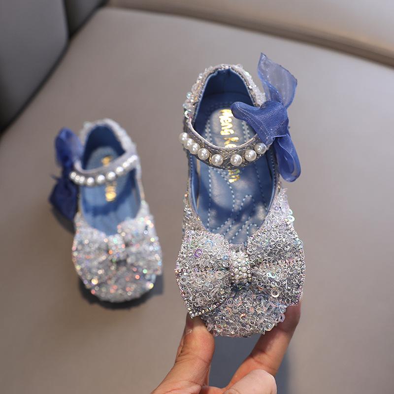 

Toddler Girl s Princess Shoes Sequins Lace Bowknot 21-36 Children Mary Janes Three Colors Trendy Party Kids Shoes Flats 36