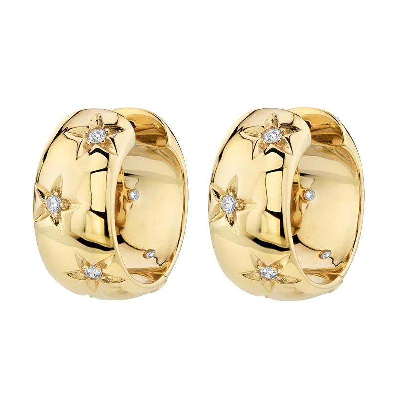 Gold Color Big Hoop Earrings for Women Fine Zircon Star Round Circle Piercing Earrings Fashion Party Jewelry Accessories