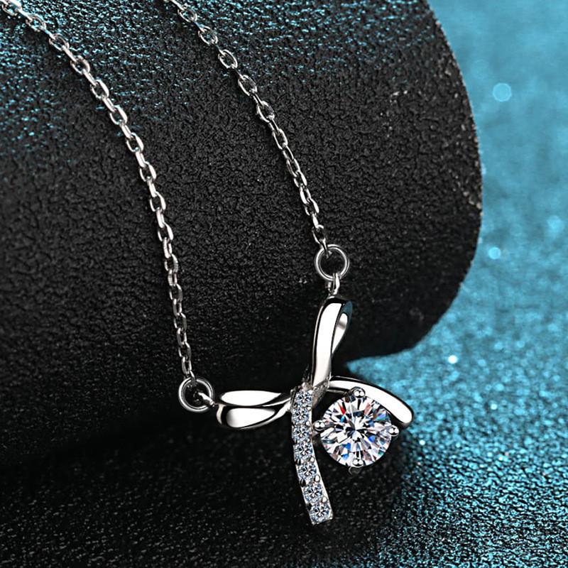 925 Sterling Silver Bowknot Design Cubic Zirconia Necklace for Women Exquisite Bridal Wedding Necklace Chic Jewelry