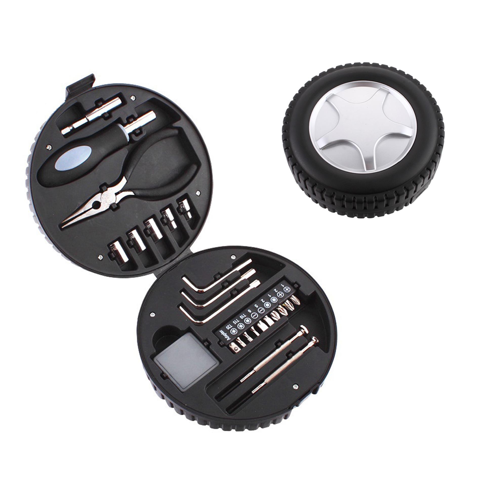 

24Pcs Tire Shaped Tool Set Mini Wheel Hardware Tool Kit Portable Car Home Repair Tool Set чорний