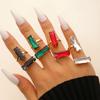 2pcs set Elegant Colorful Square Glass Zircon Stone Rings for Women Jewelry Anniversary Anti-allergy Crystal  Rings Gift